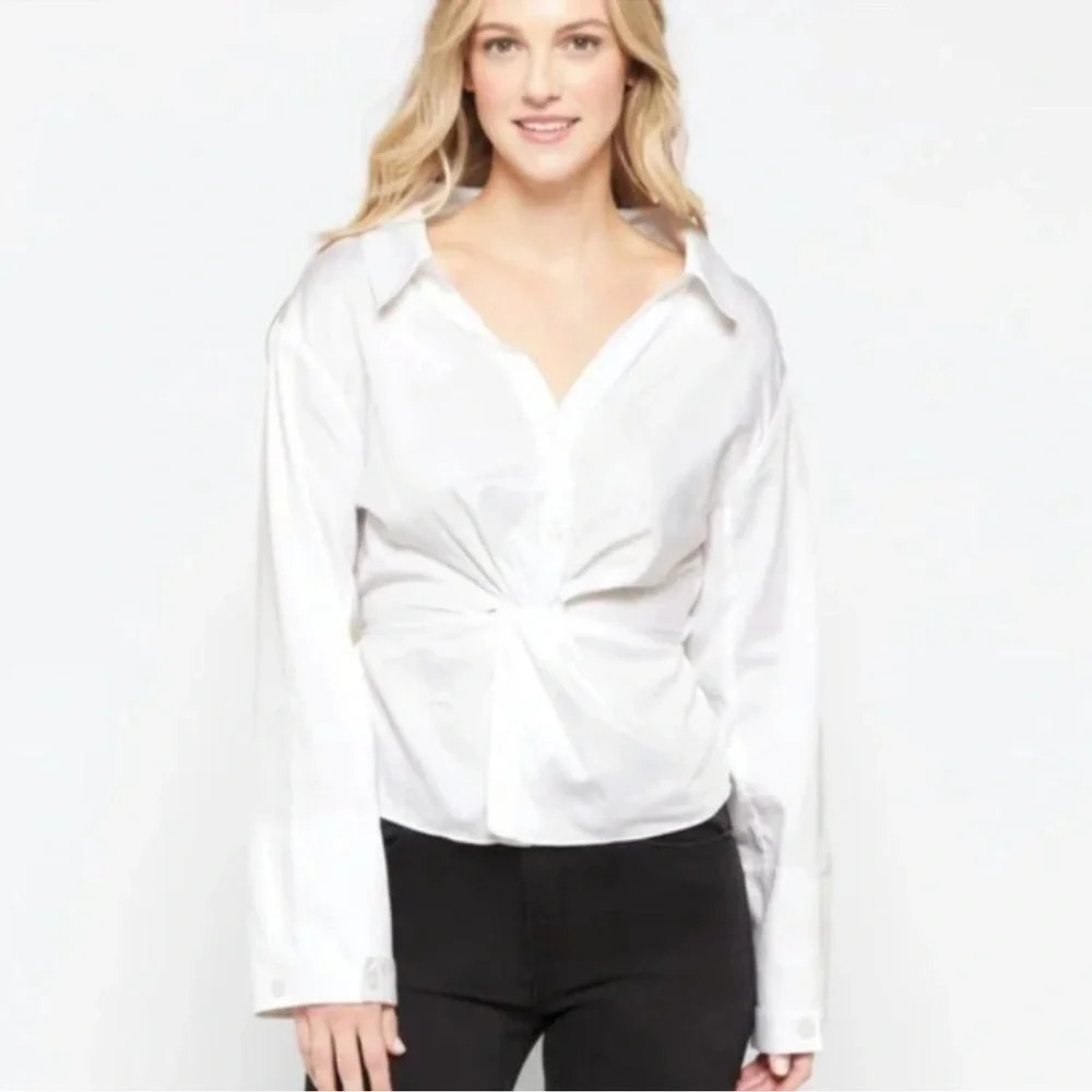 Modern Citizen Twist Front Collared Button Down Shirt White XL 100% Cotton